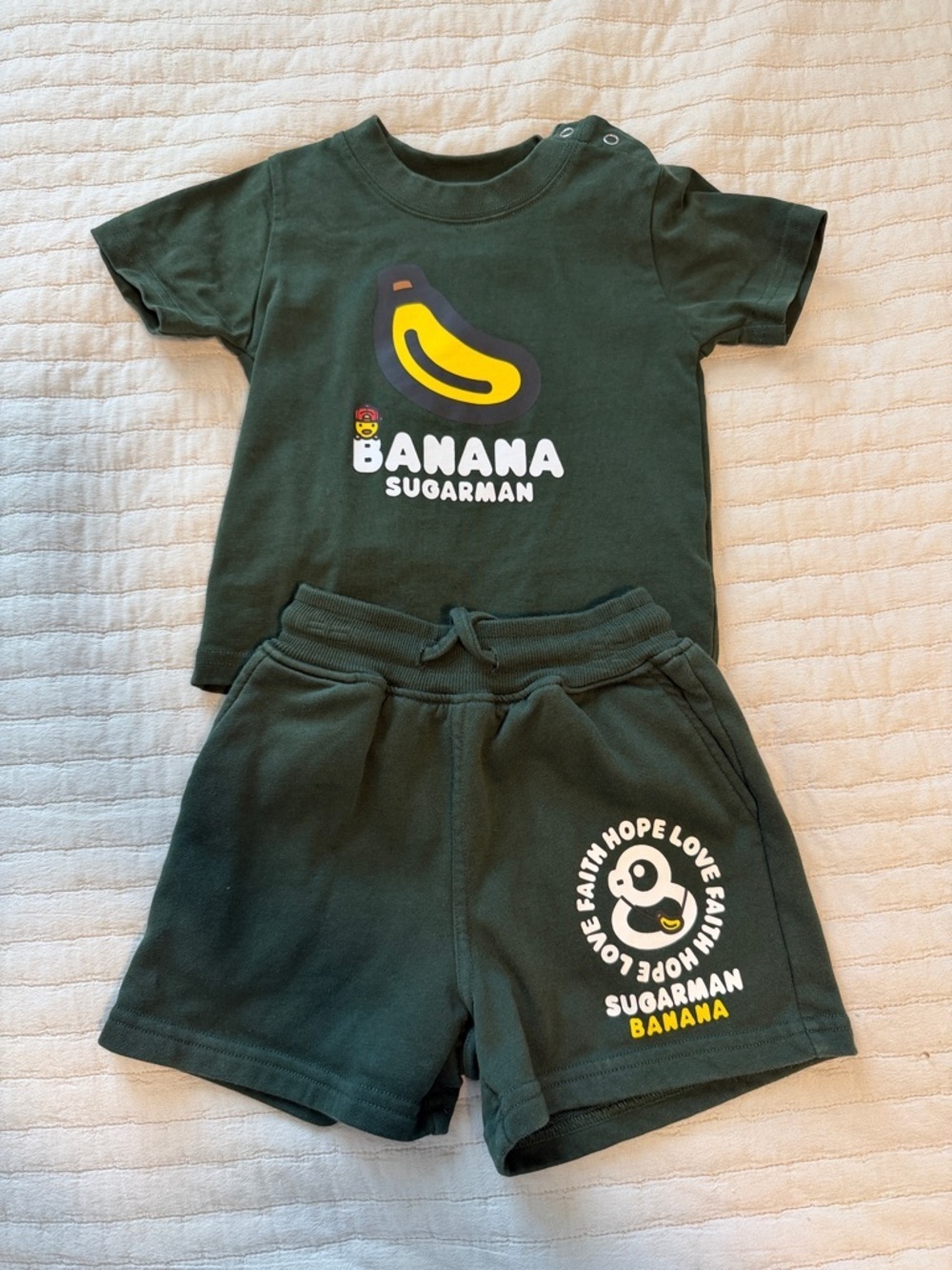 Sugar Dark Green Banana Graphic Tee and Shorts Set
